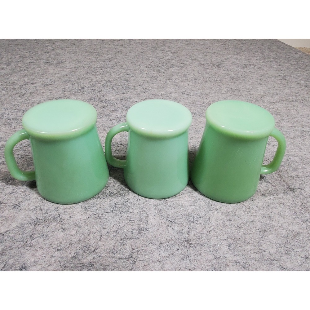 Fire King Jadeite D-Handle Mugs - Flat Bottom - set of 3 Vintage